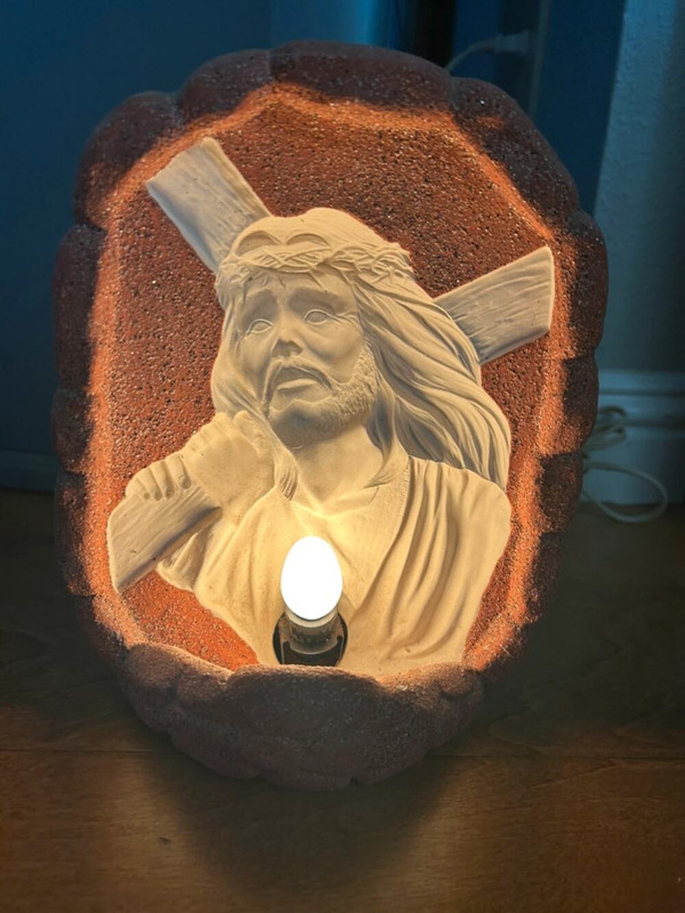 vintage Jesus Cross ceramic hologram night light lamp